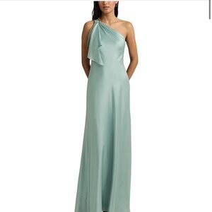 Ralph Lauren Satin Charmeuse One Shoulder Sleeveless Ruffle Gown